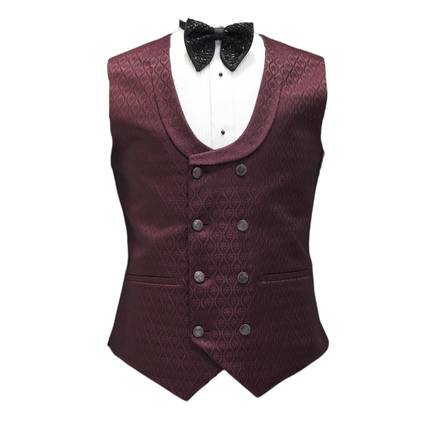 Men’s Maroon Textured Suit with Satin Lapels – Elegant Formal Jacket