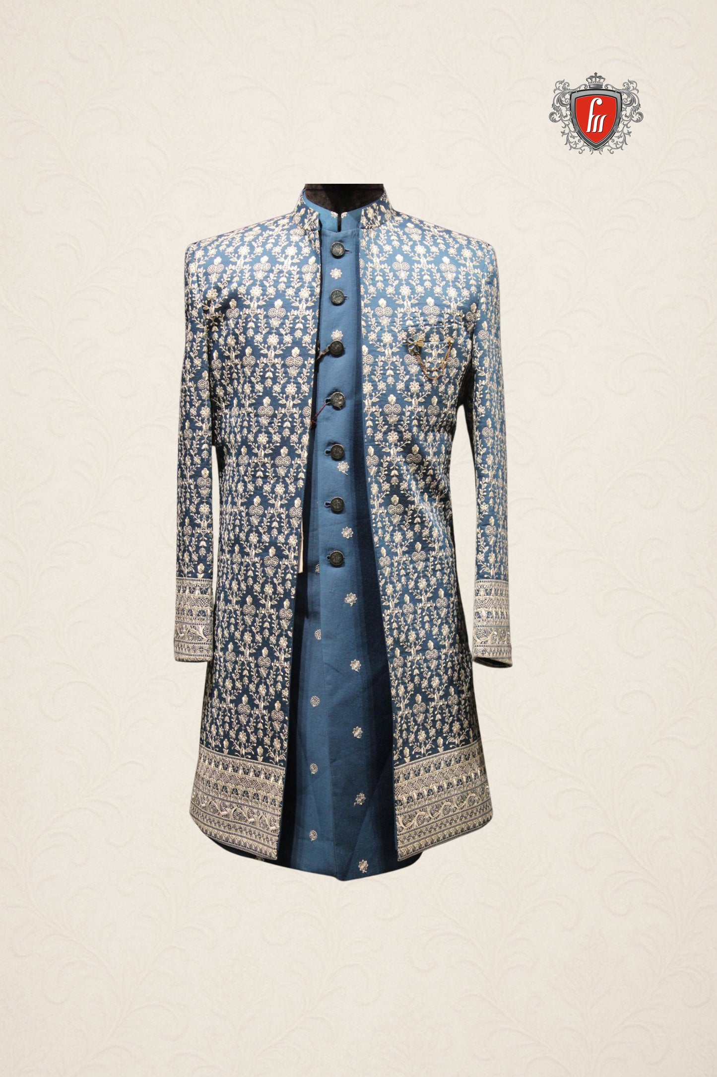 Navy Blue Embroidered Designer Men's Indo-Western Sherwani