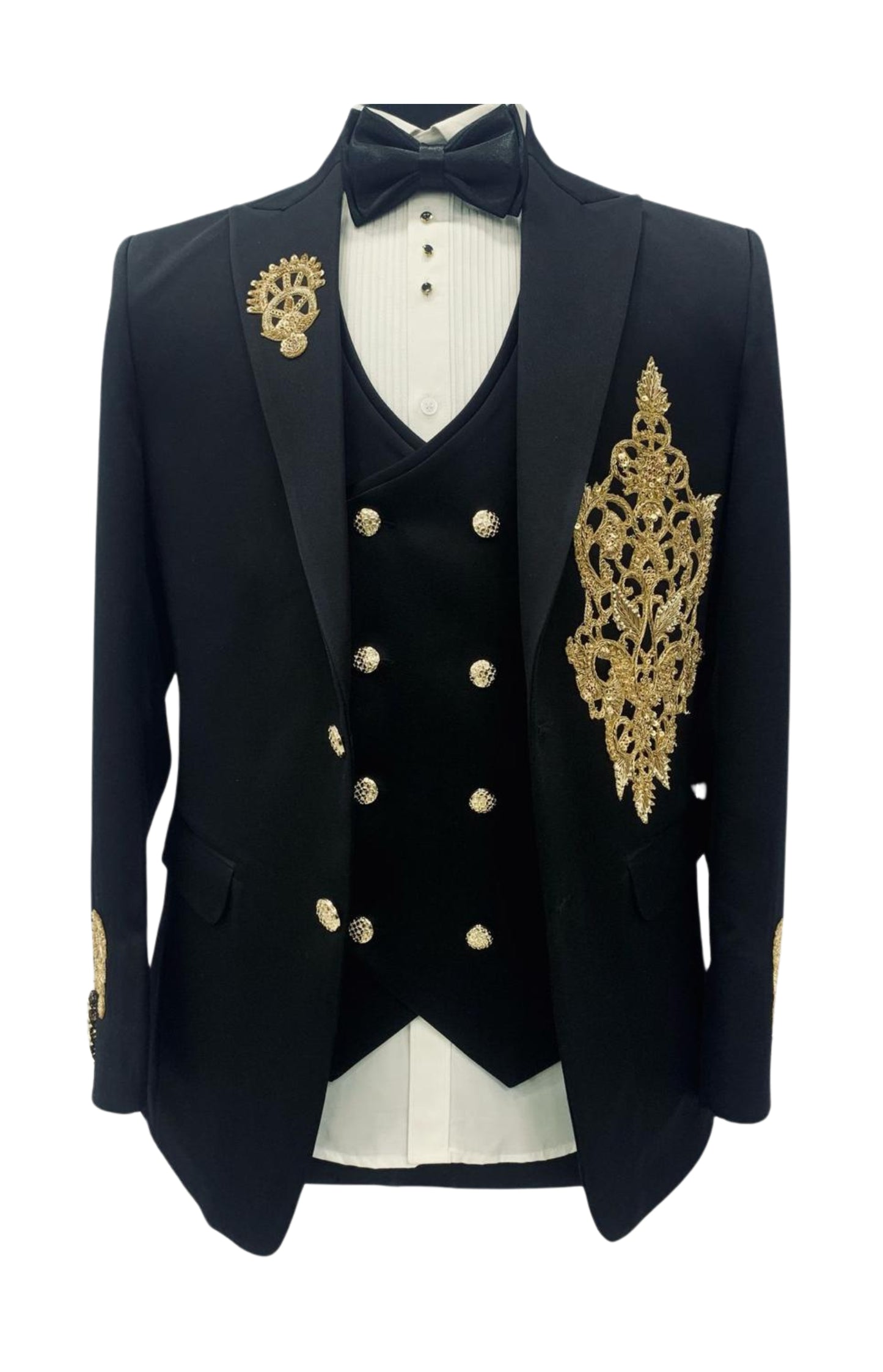 Men’s Black & Gold Statement Suit – Royal Look for Grand Occasions