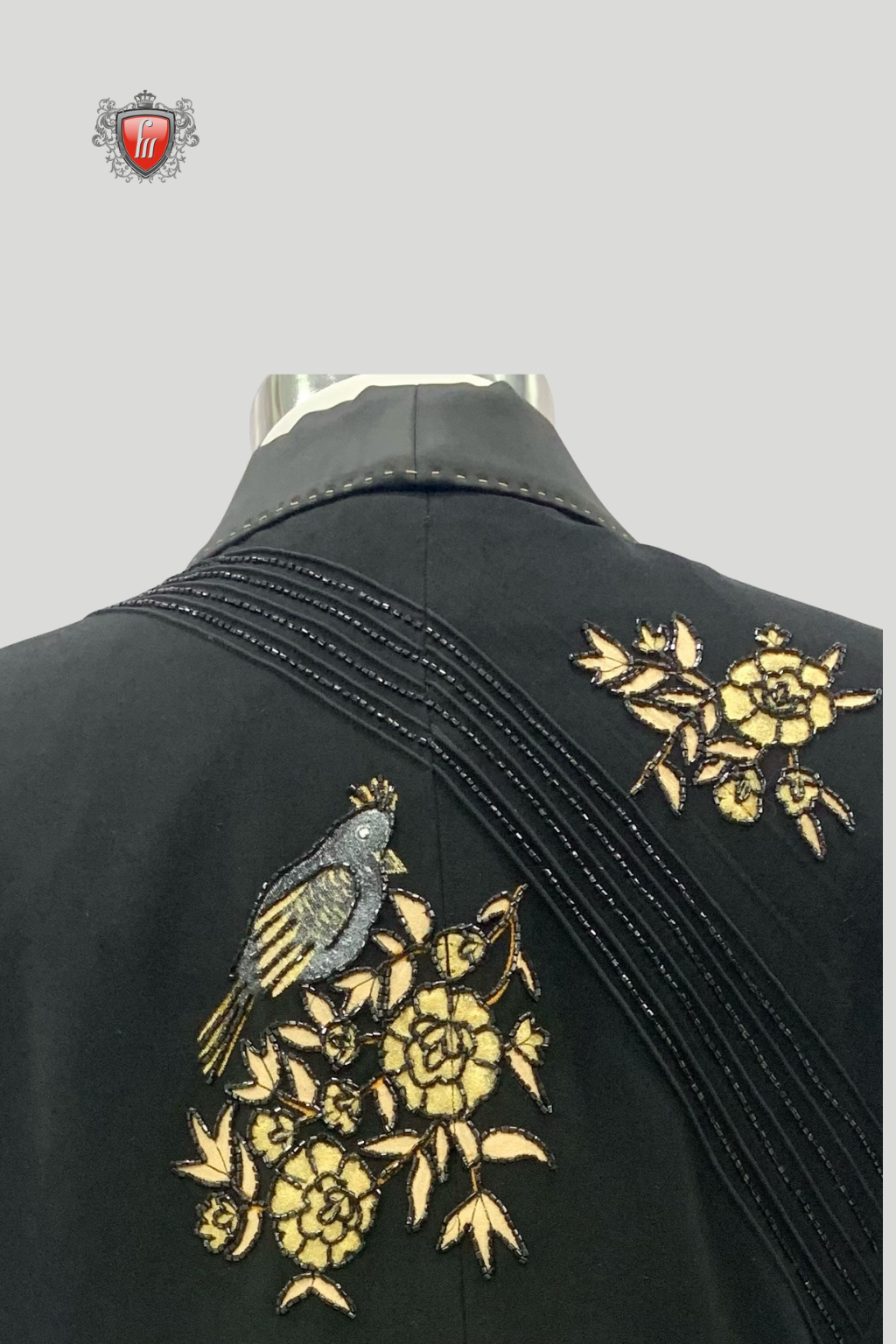 Men’s Luxury Black Suit with Gold Floral Embroidery