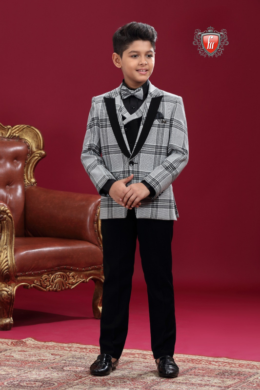 Luxury Kids 3-Piece Checkered Grey Suit – A Symbol of Modern Elegance
