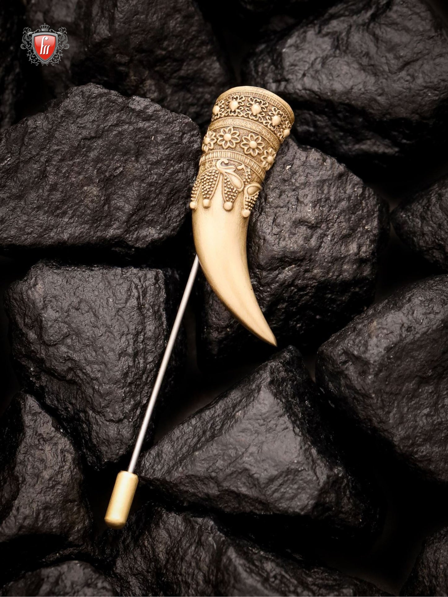 Warrior Tusk Men’s Antique Gold Brass Horn Lapel Pin