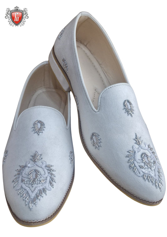 Men’s Light Blue Suede Heel Jutti – Dabka & Sequin Embroidery