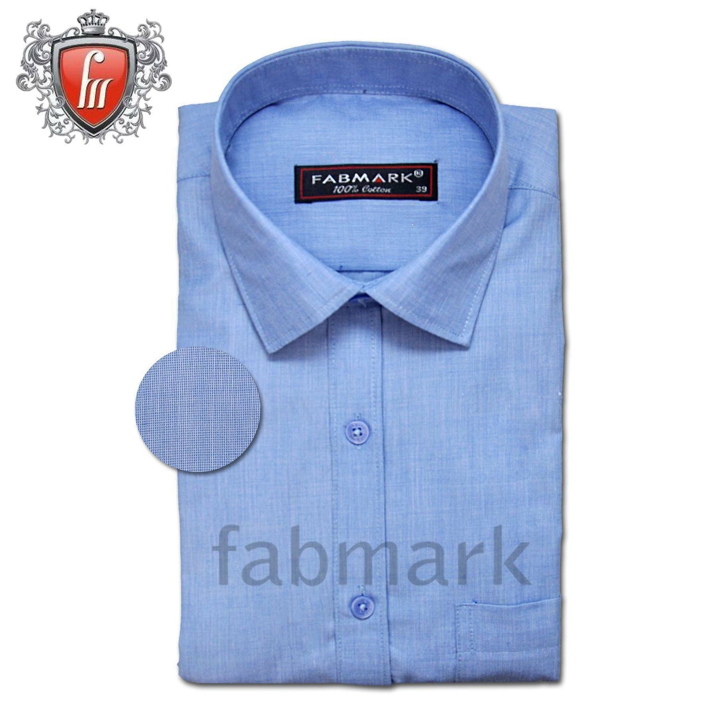 Fabmark Solid Blue Cotton Shirt <p style="color:red; "> Single Shirt Price $45 or Buy 3 for $99</p>