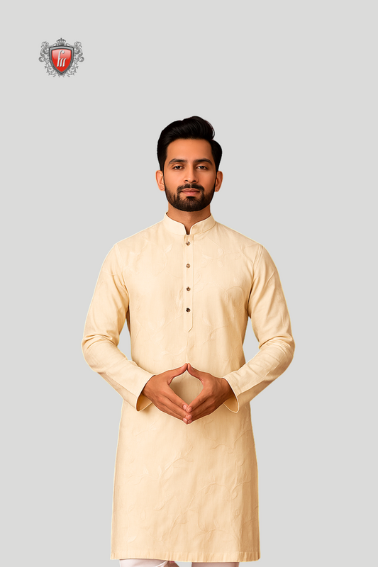 Men’s Cream Georgette Kurta – Minimalist Lightweight, All-Season Ethnic Wear