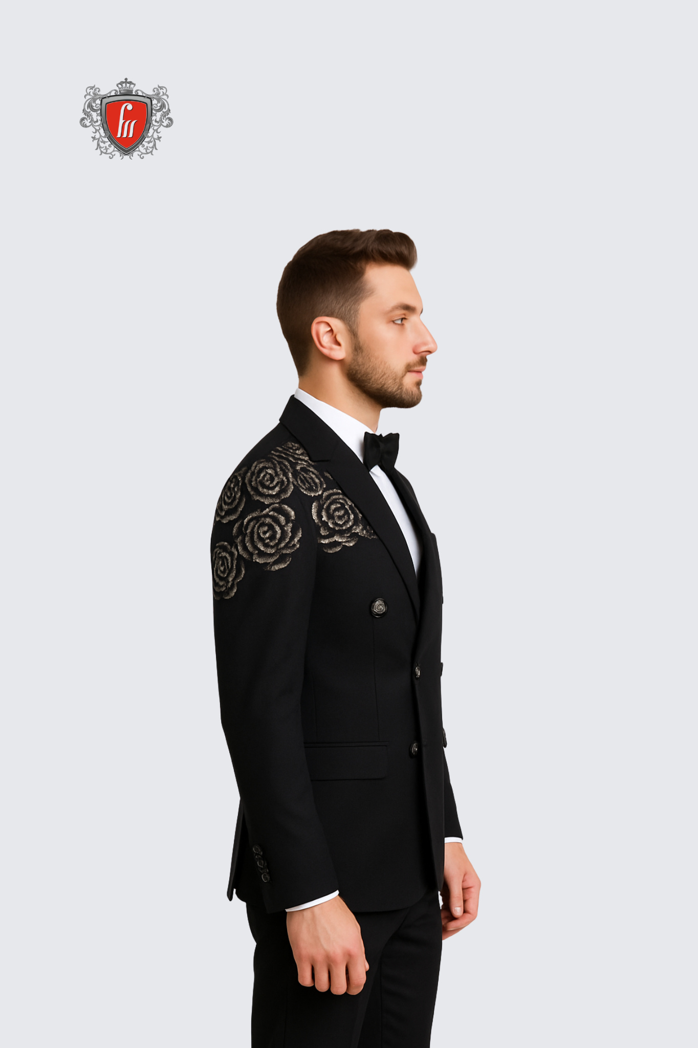 Men’s Black Embroidered Suit – Luxury Formal Wear for Weddings & Parties