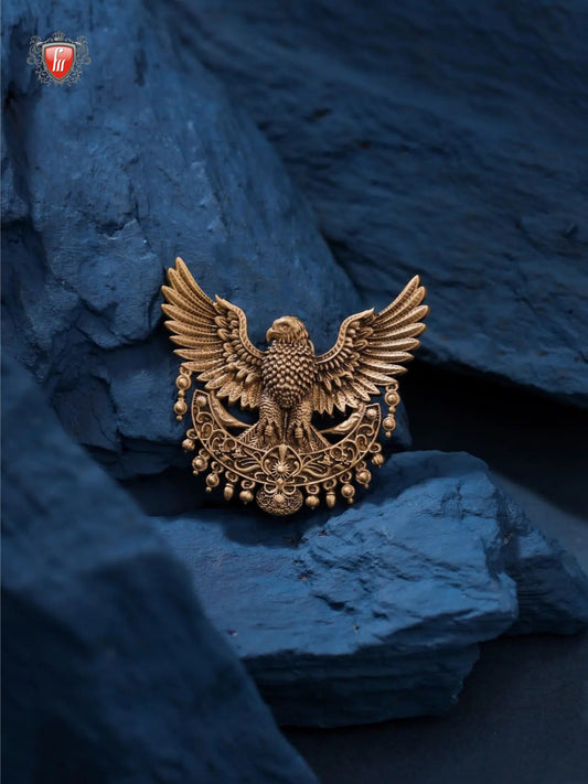 Imperial Falcon Antique Gold Brass Brooch for Men