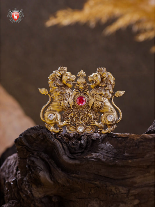 Lionheart Antique Gold Brass Brooch for Men