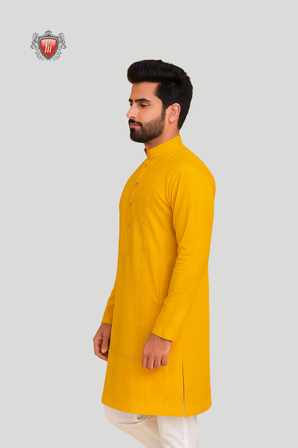Men’s Yellow Chikankari Kurta – Mirror Work, Festive Heritage Wear