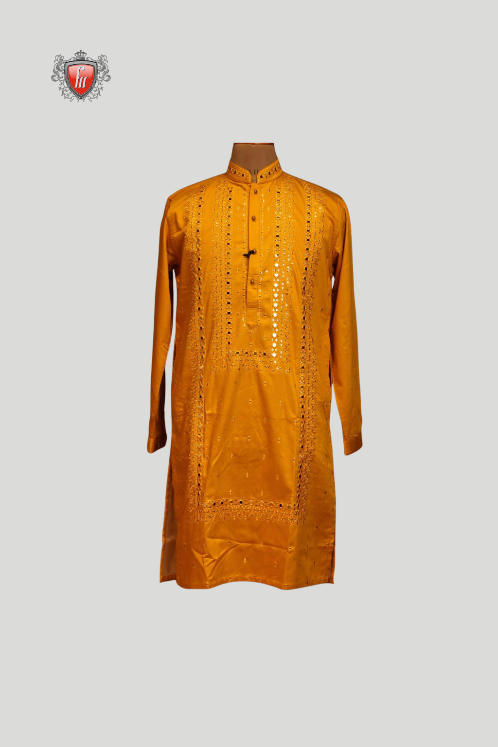 Men’s Yellow Chikankari Kurta – Mirror Work, Festive Heritage Wear