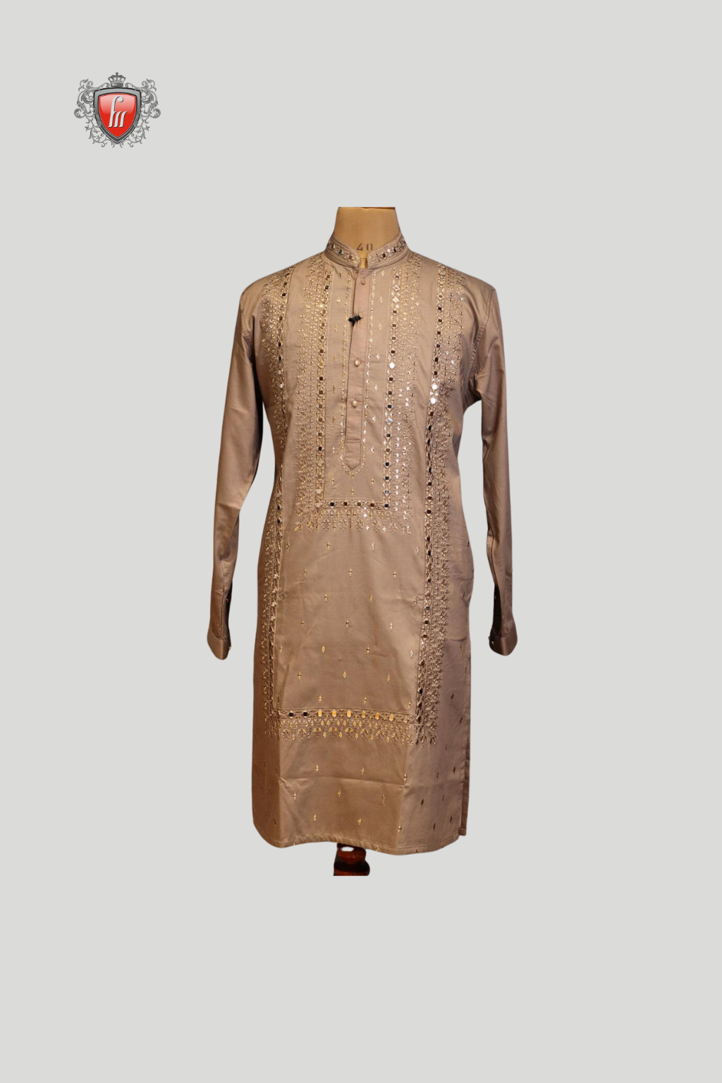Men’s Maroon-Brown Silk Kurta – Sequin Embellishments, Festive Shine