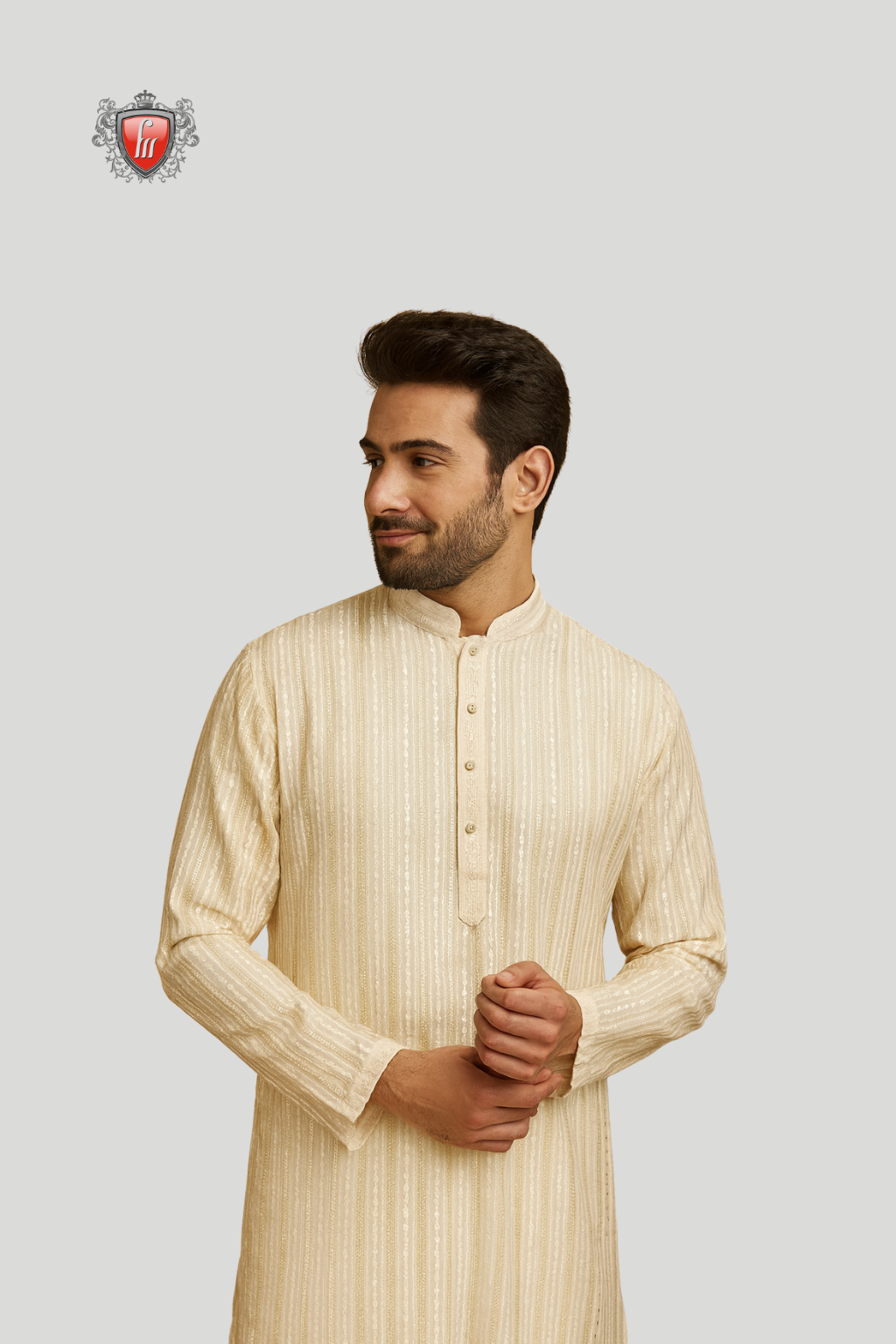 Men’s Beige Floral Sequin Kurta Pajama – Heritage Hand Embroidery, Festive Wear