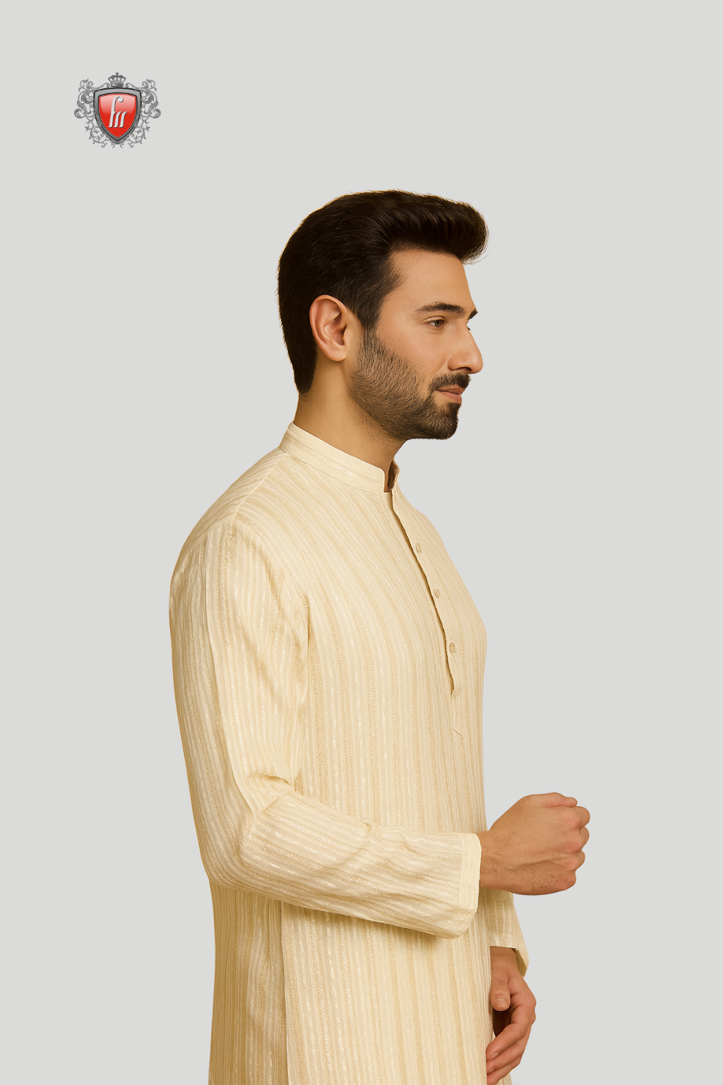 Men’s Beige Floral Sequin Kurta Pajama – Heritage Hand Embroidery, Festive Wear