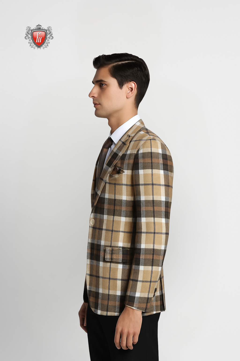 Classic Woodsmoke Check Tweed Blazer for Men – Refined Formal Wear