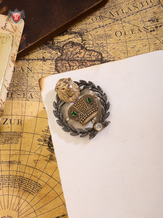 Majestic Stag Antique Gold Brass Brooch for Men