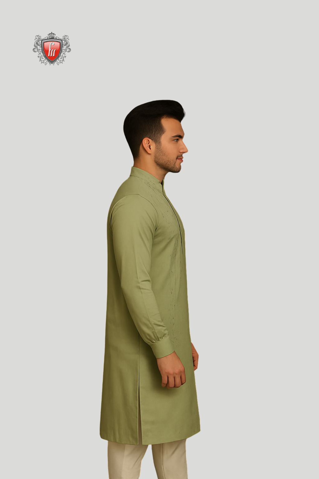 Men’s Sage Green Chikankari Kurta – Hand Embroidered, Festival Wear