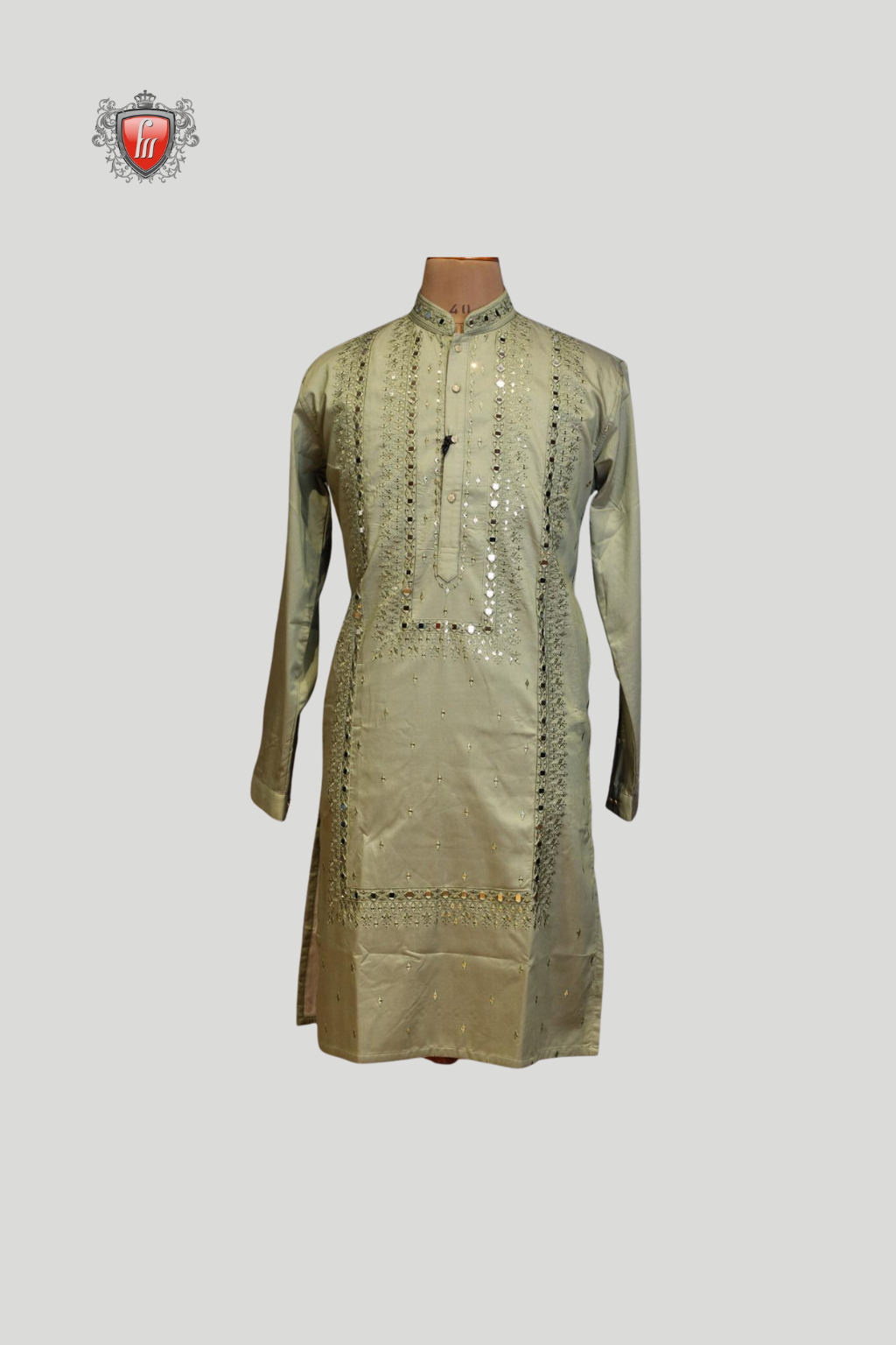 Men’s Sage Green Chikankari Kurta – Hand Embroidered, Festival Wear