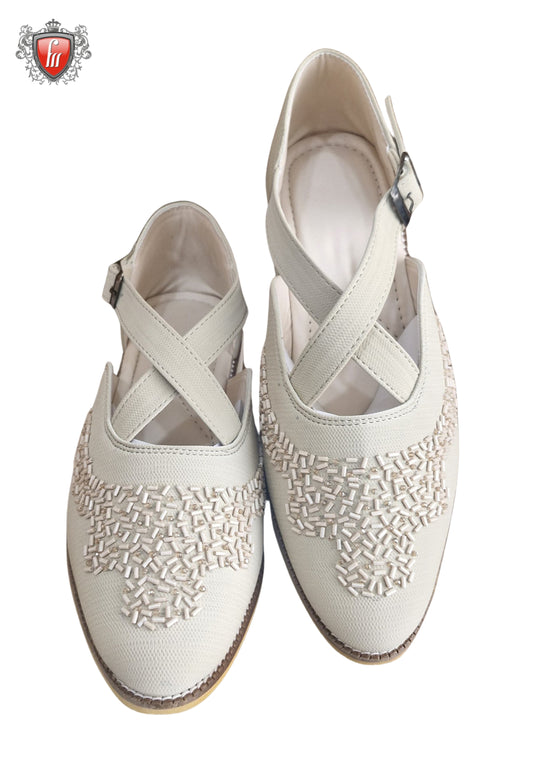 Men’s Cream Micro-Leather Sandals – Kardana & Bead Handwork