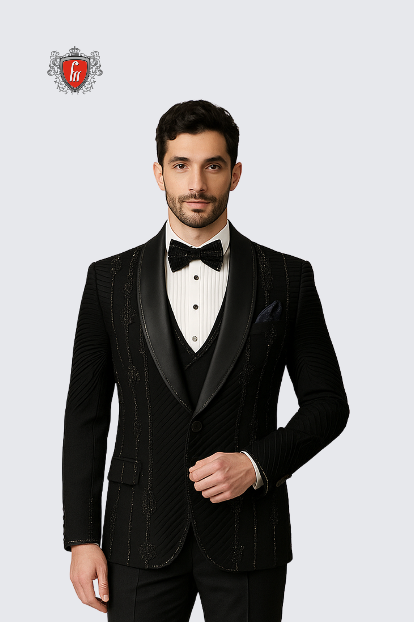 Men’s Black Designer 5-Piece Suit – Luxe Tailoring & Commanding Presence