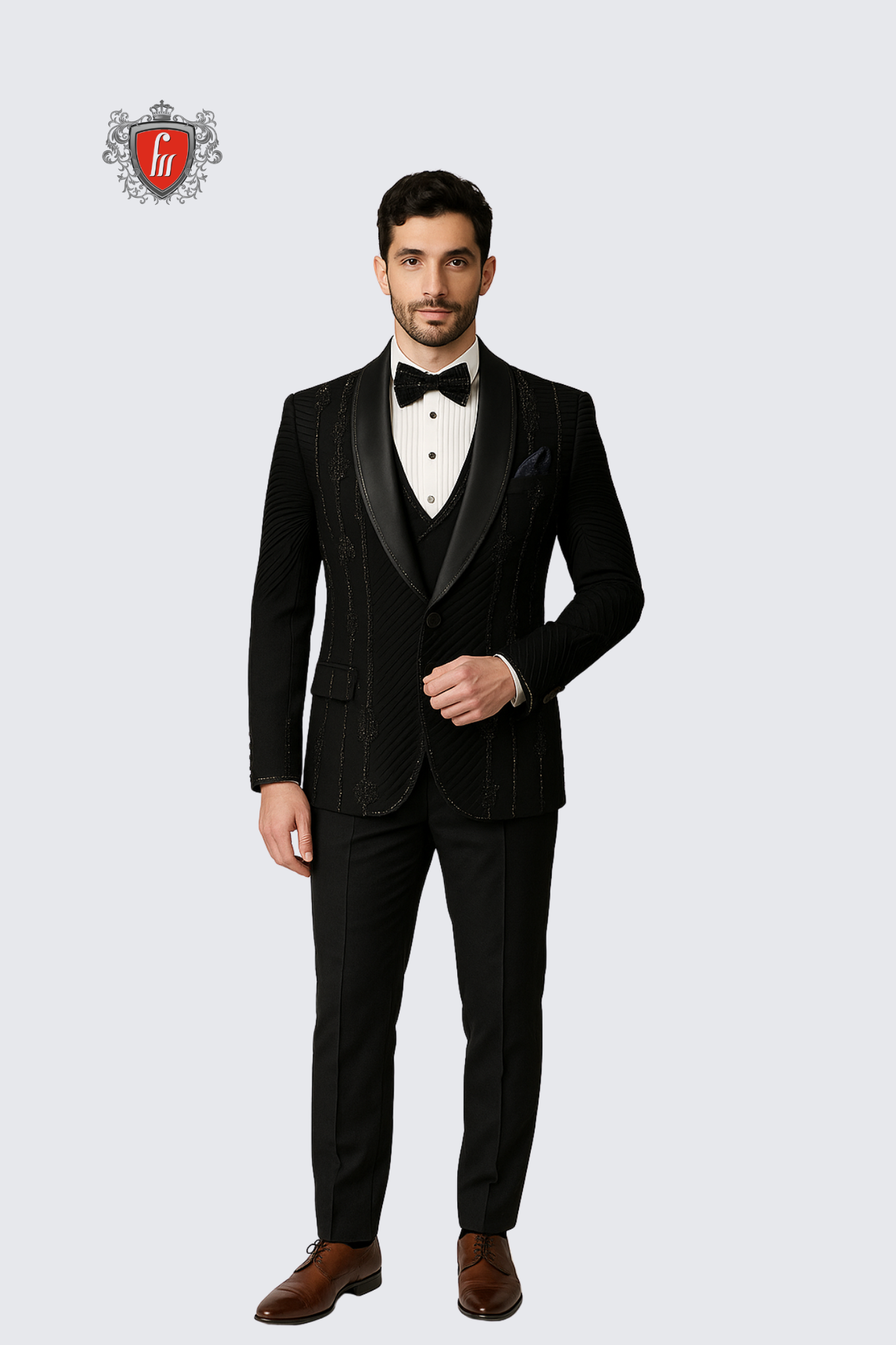 Men’s Black Designer 5-Piece Suit – Luxe Tailoring & Commanding Presence