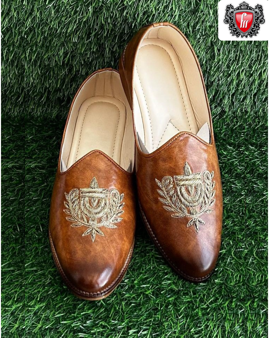Men’s Tan Micro-Leather Jutti – Embroidered Heel, Premium Ethnic Slip-On