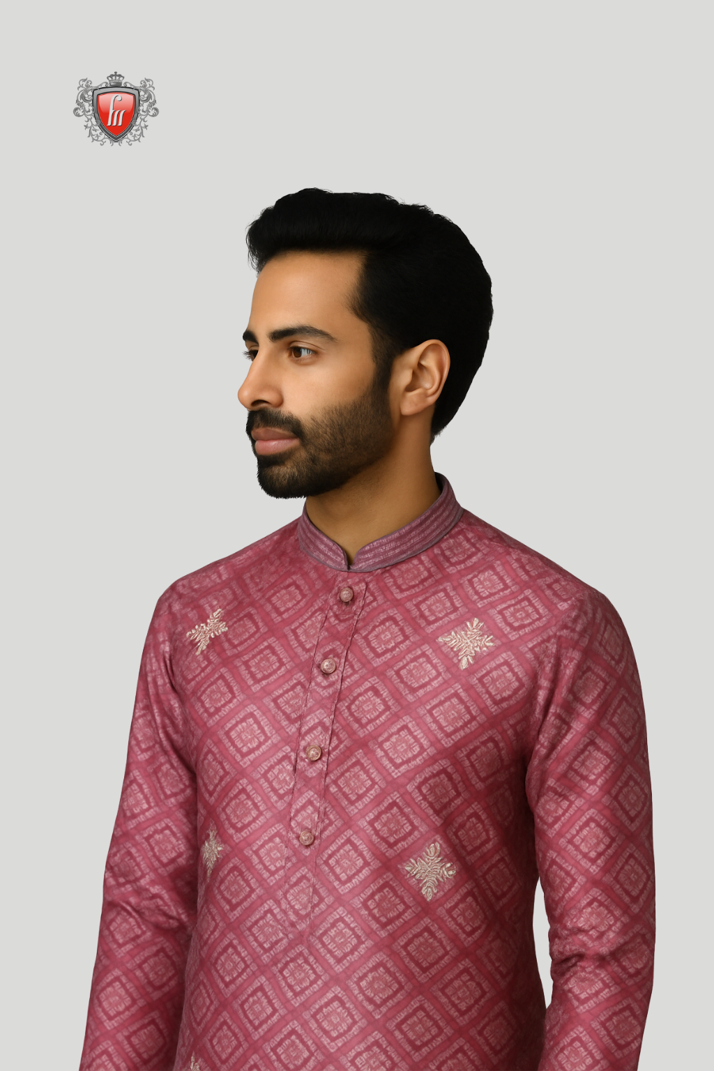 Men’s Elegant Maroon Kurta – Diamond Pattern, Stylish Collar, Comfortable Indian Festive & Wedding Wear