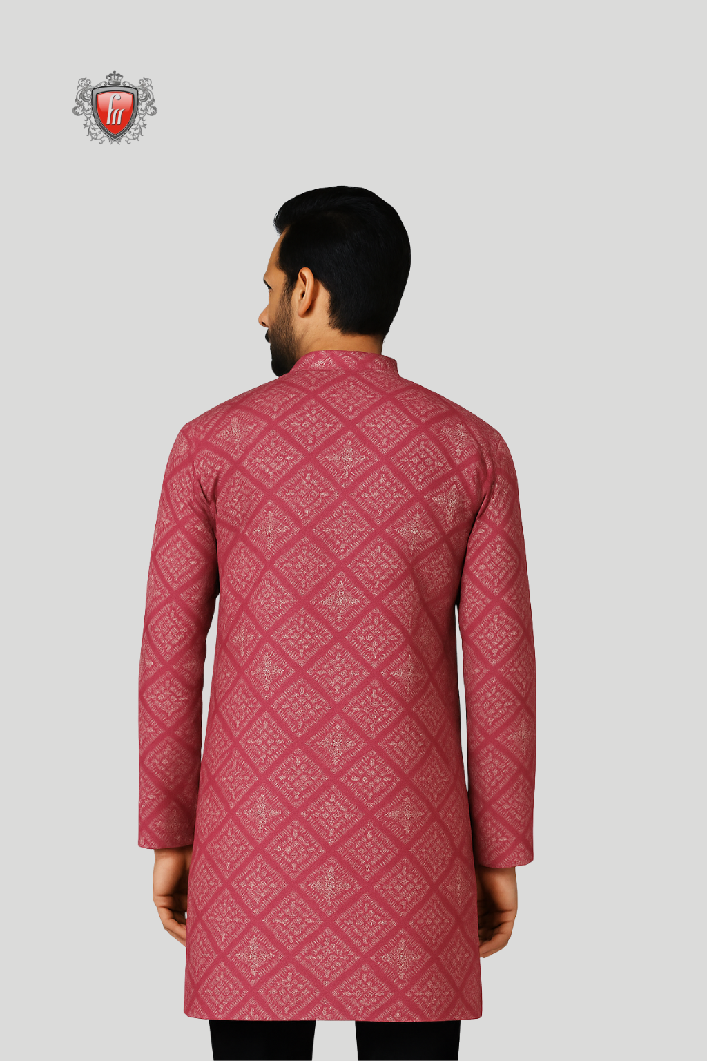 Men’s Elegant Maroon Kurta – Diamond Pattern, Stylish Collar, Comfortable Indian Festive & Wedding Wear