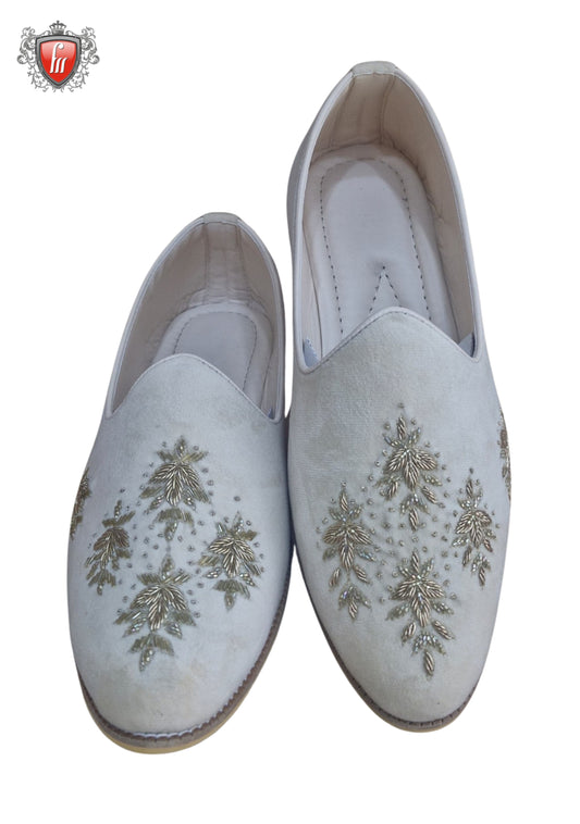 Men’s Grey Suede Jutti – Golden Dabka Handwork, Festive Wear