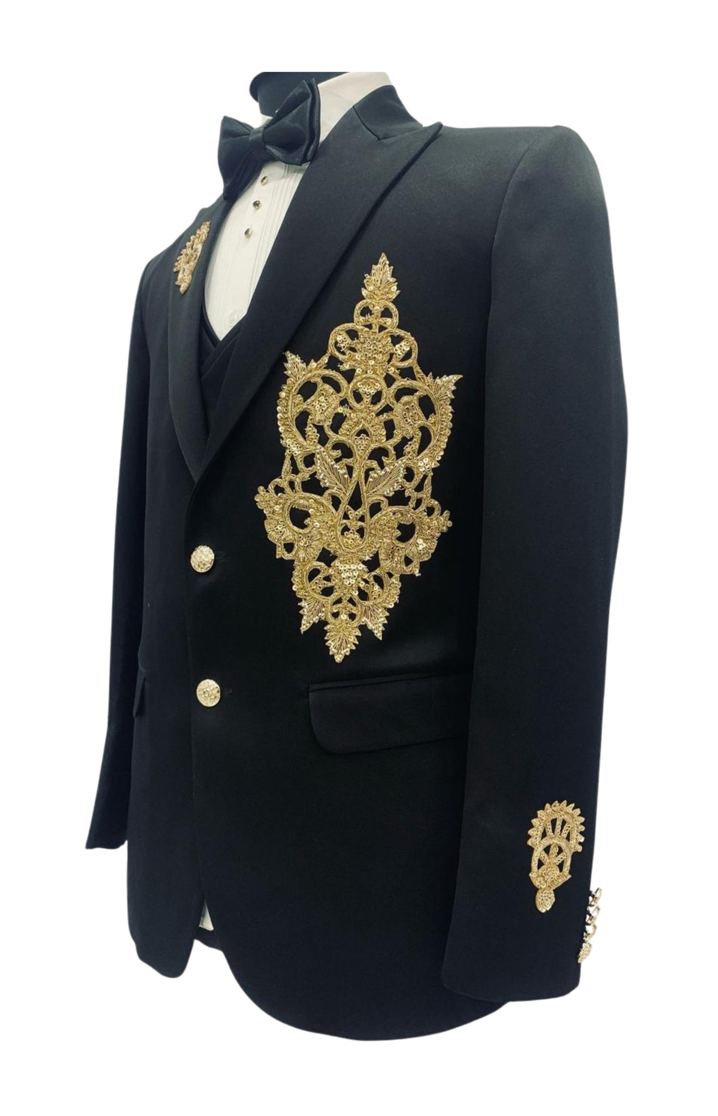 Men’s Black & Gold Statement Suit – Royal Look for Grand Occasions