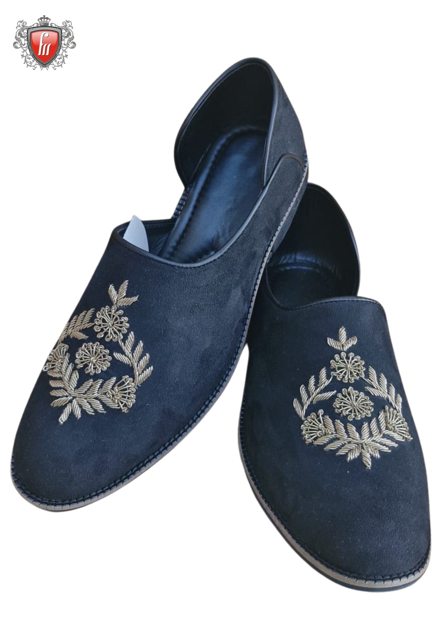 Men’s Blue Suede Jutti – Golden Dabka Handwork, Festive Wear