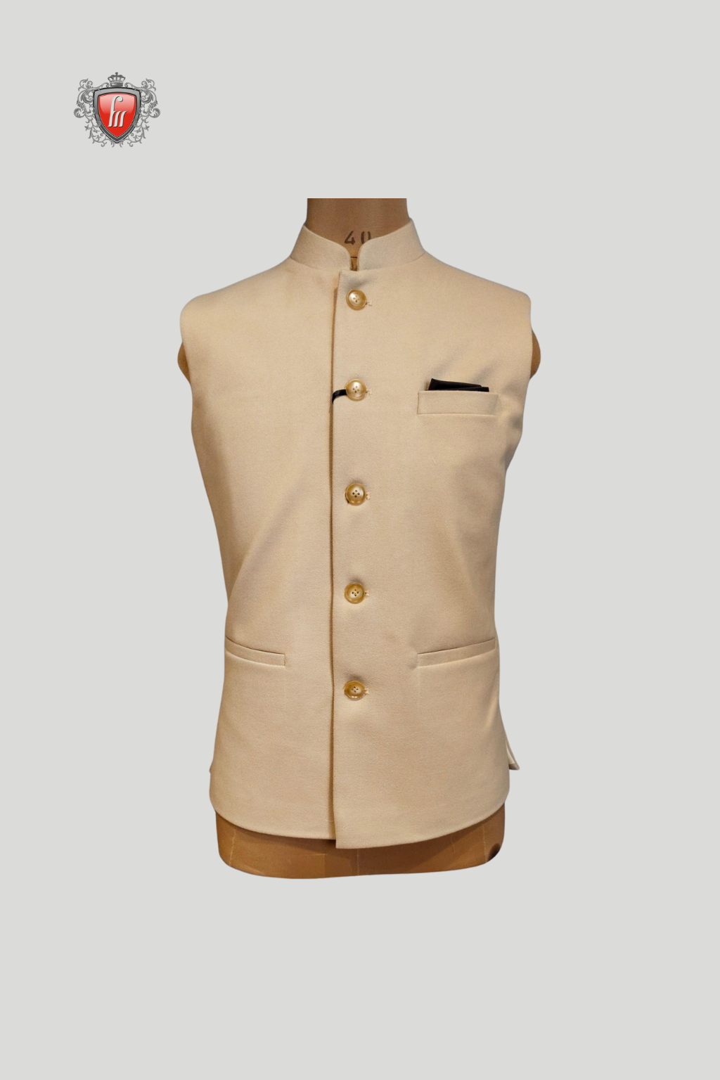 Men's Black Kurta Paired with Beige Waistcoat and Pocket Square - Classic Elegance for Every Occasion