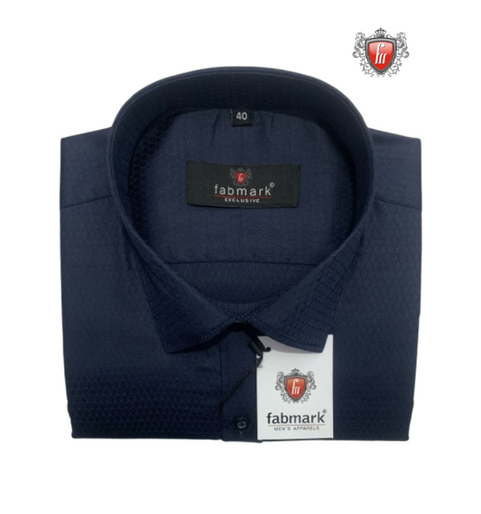 Fabmark Navy Blue Textured Cotton Shirt – Premium Comfort, Timeless Style