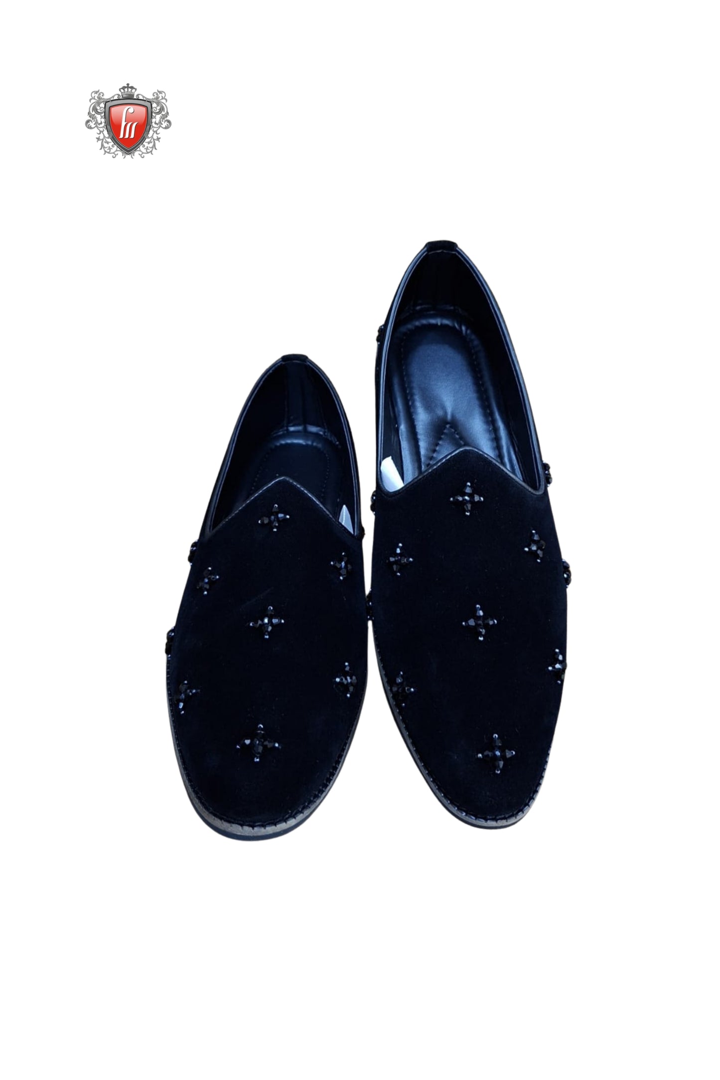 Men’s Black Velvet Jutti with Beaded Stud Embroidery