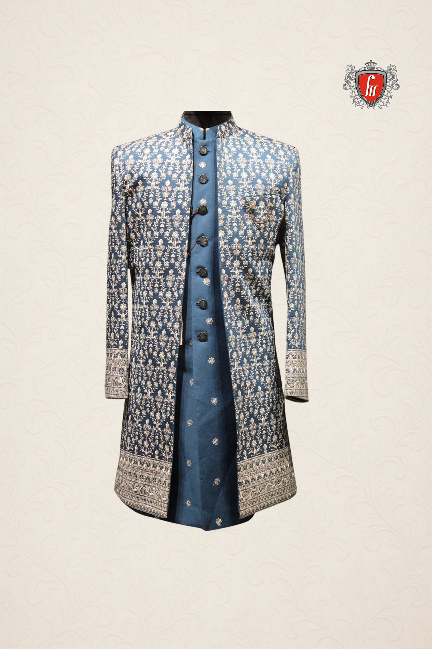 Navy Blue Embroidered Designer Men's Indo-Western Sherwani