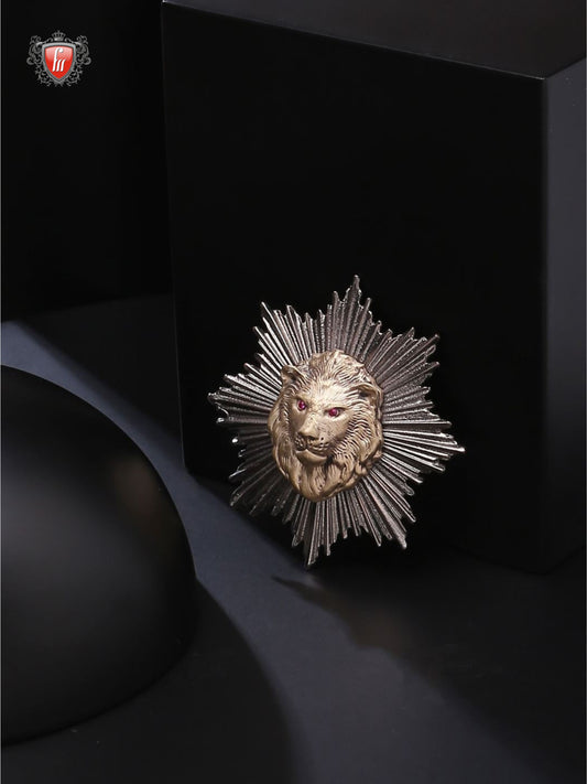 Majestic Lion Head Antique Gold Brooch for Men