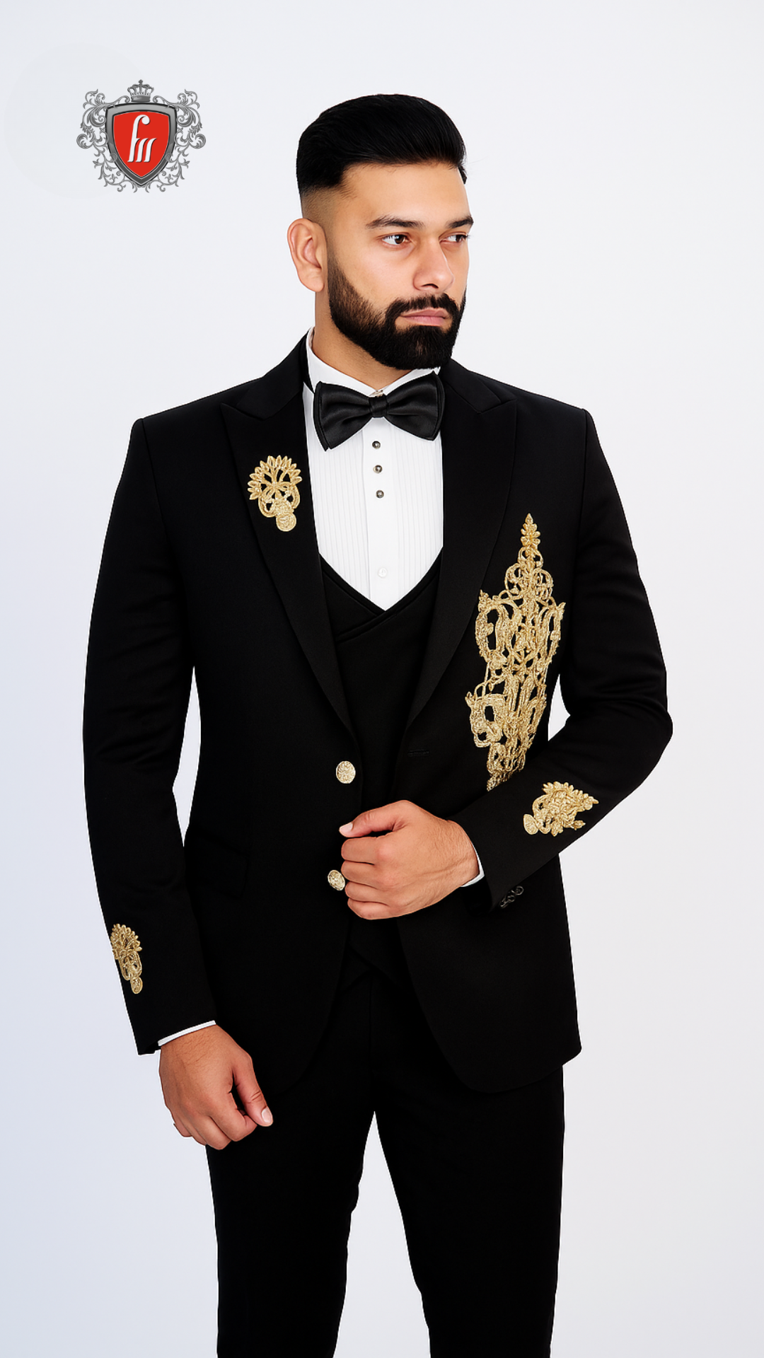 Men’s Black & Gold Statement Suit – Royal Look for Grand Occasions