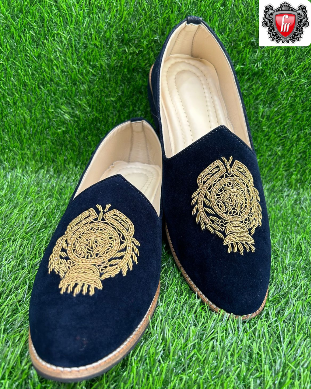 Men’s Blue Velvet Zardosi-Embroidered Heel Jutti – Luxury Footwear