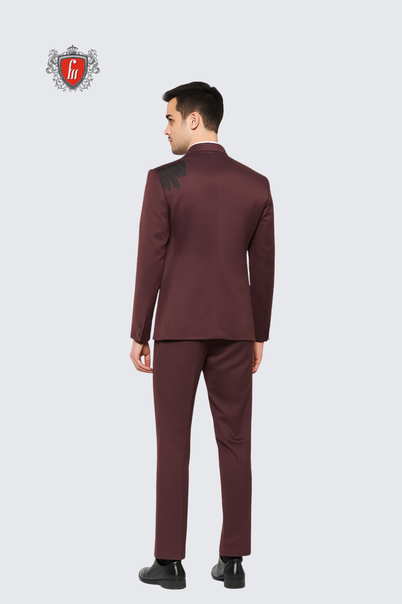 Men’s Plum Satin Tuxedo with Side Embroidery & Matching Waistcoat