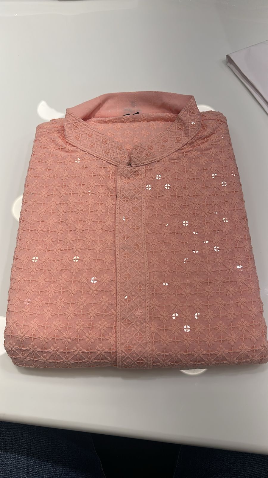 Blush Pink Chikankari Kurta Pajama for Men – Mirror Work Festive Wear