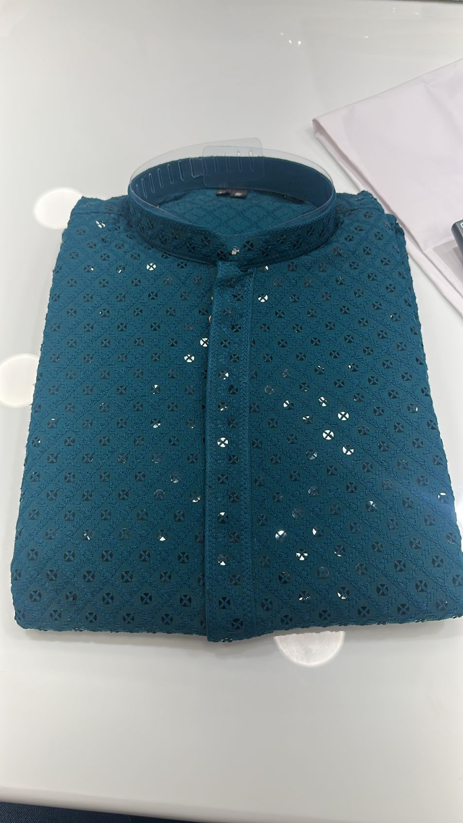 Teal Blue Chikankari Kurta Pajama for Men – Elegant Embroidered Festive Wear