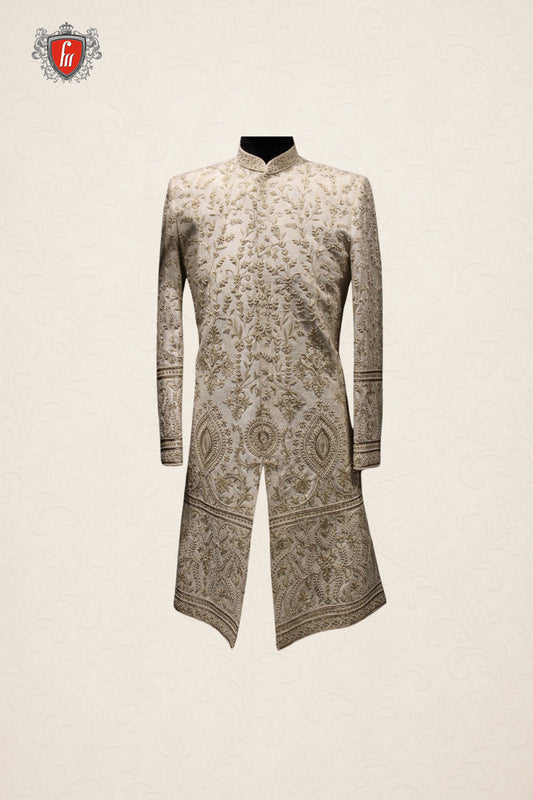 Ivory Heavily Embroidered Royal Men's Wedding Sherwani