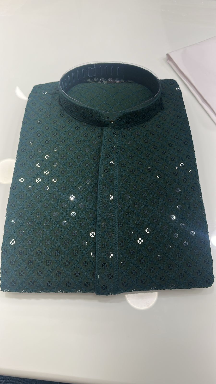 Forest Green Chikankari Kurta Pajama for Men – Mirror Embroidered Festive Wear