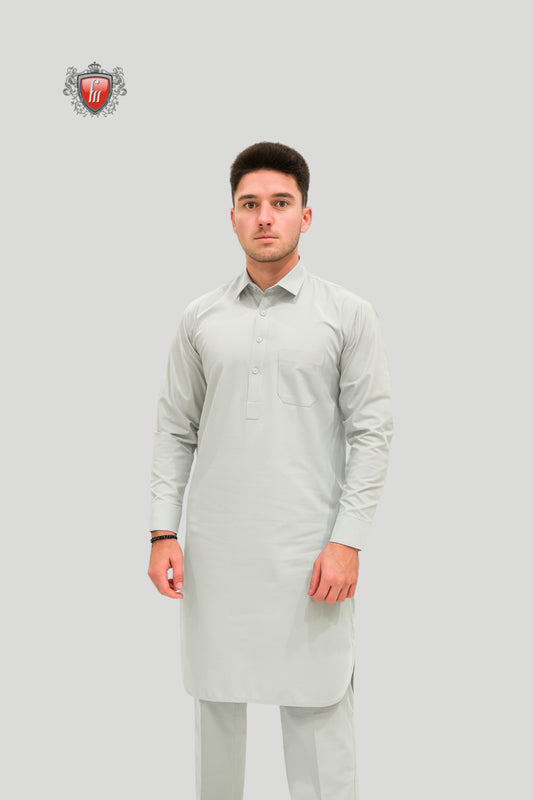 Classic Light Grey Kurta Pajama – Timeless Formal Ethnic Wear