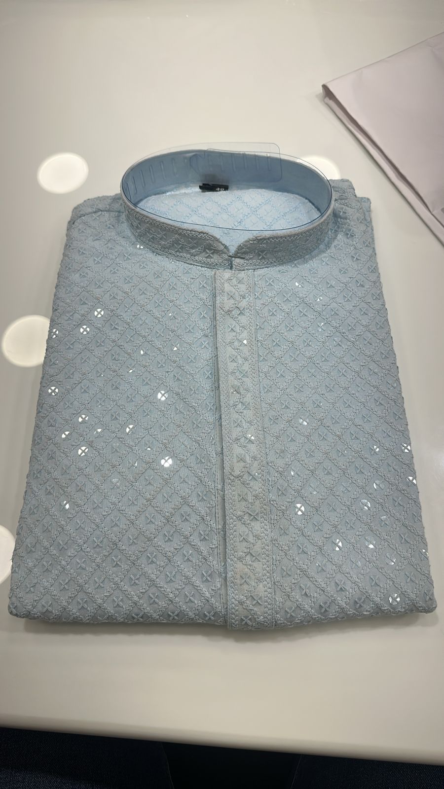 Sky Blue Chikankari Kurta Pajama for Men – Elegant Mirror Work Festive Wear