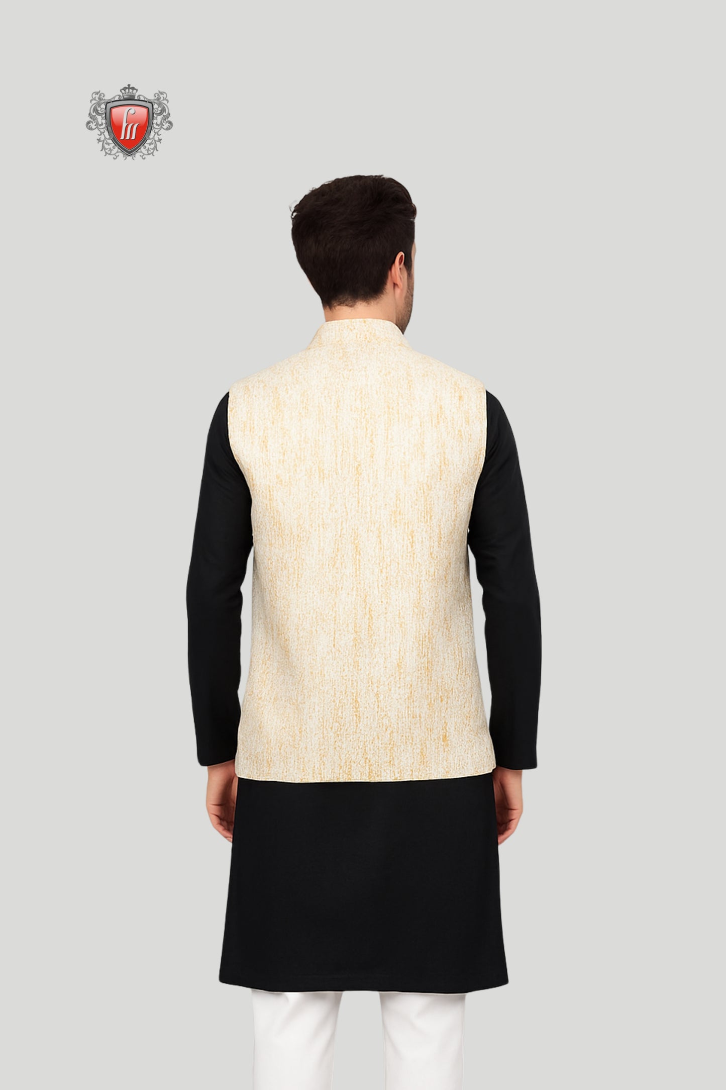 Cream Textured Waistcoat with Subtle Woven Detailing – Classic Elegance