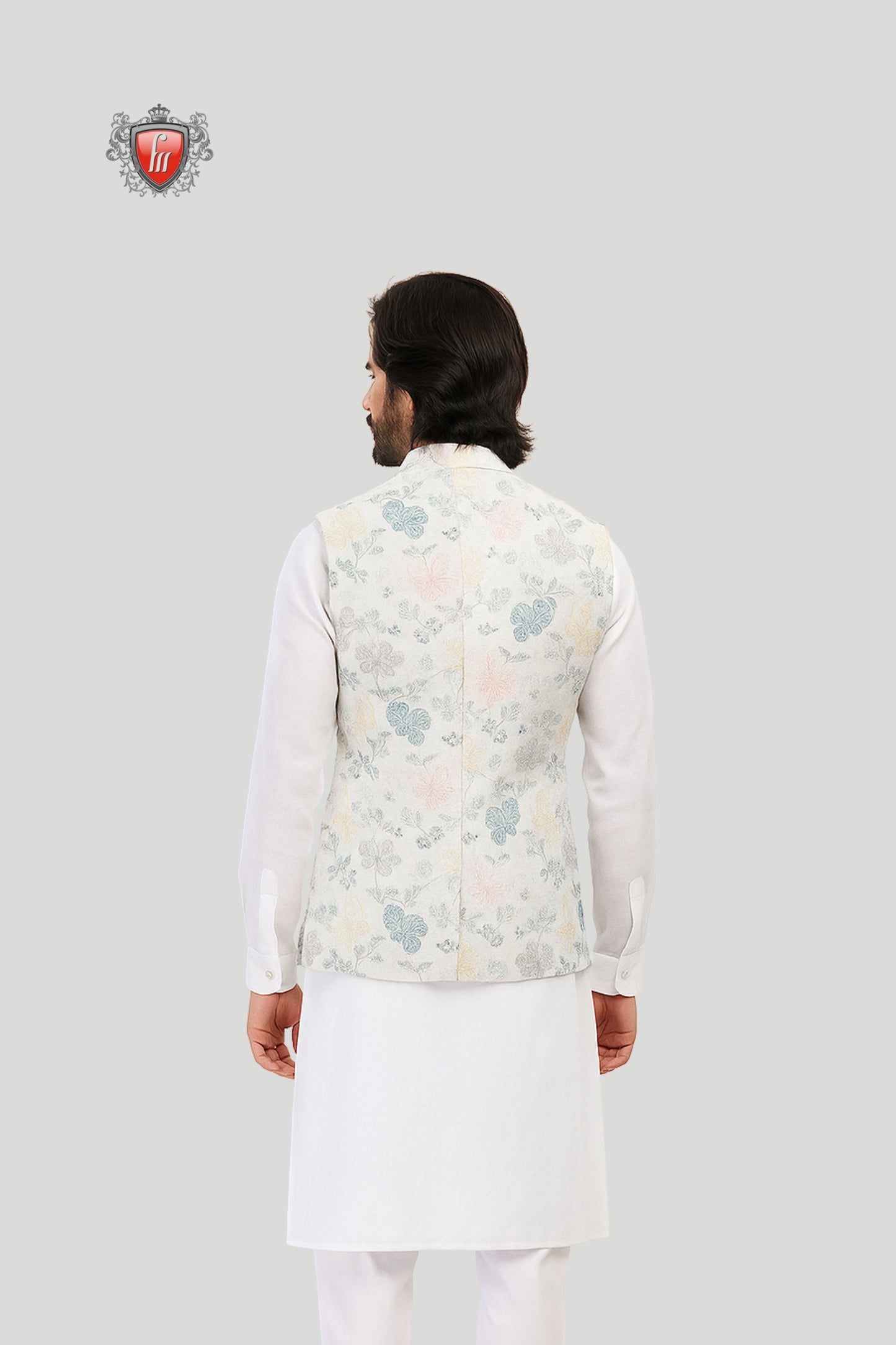 Pastel Floral Printed Waistcoat – Modern Festive Charm