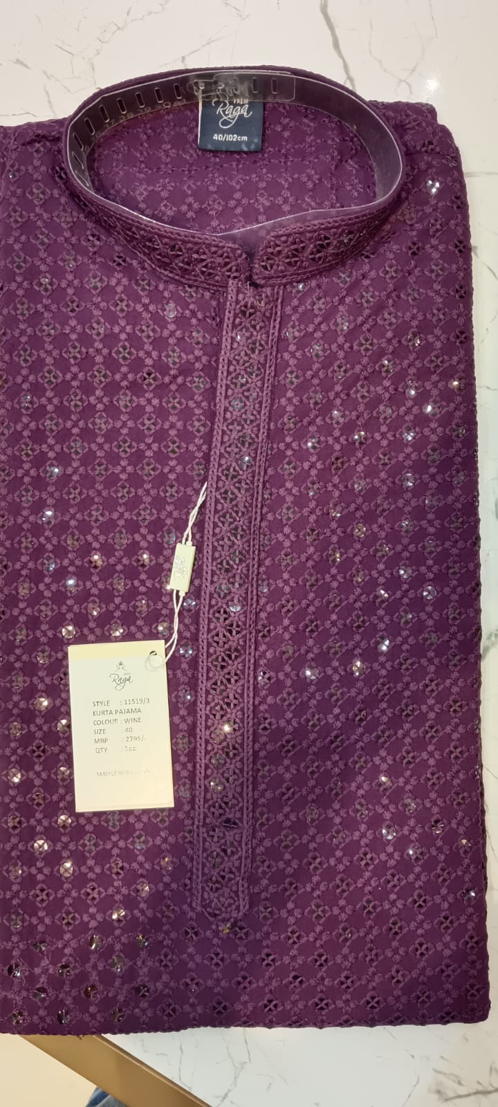 Purple Chikankari Kurta Pajama for Men – Mirror Embroidered Festive Wear