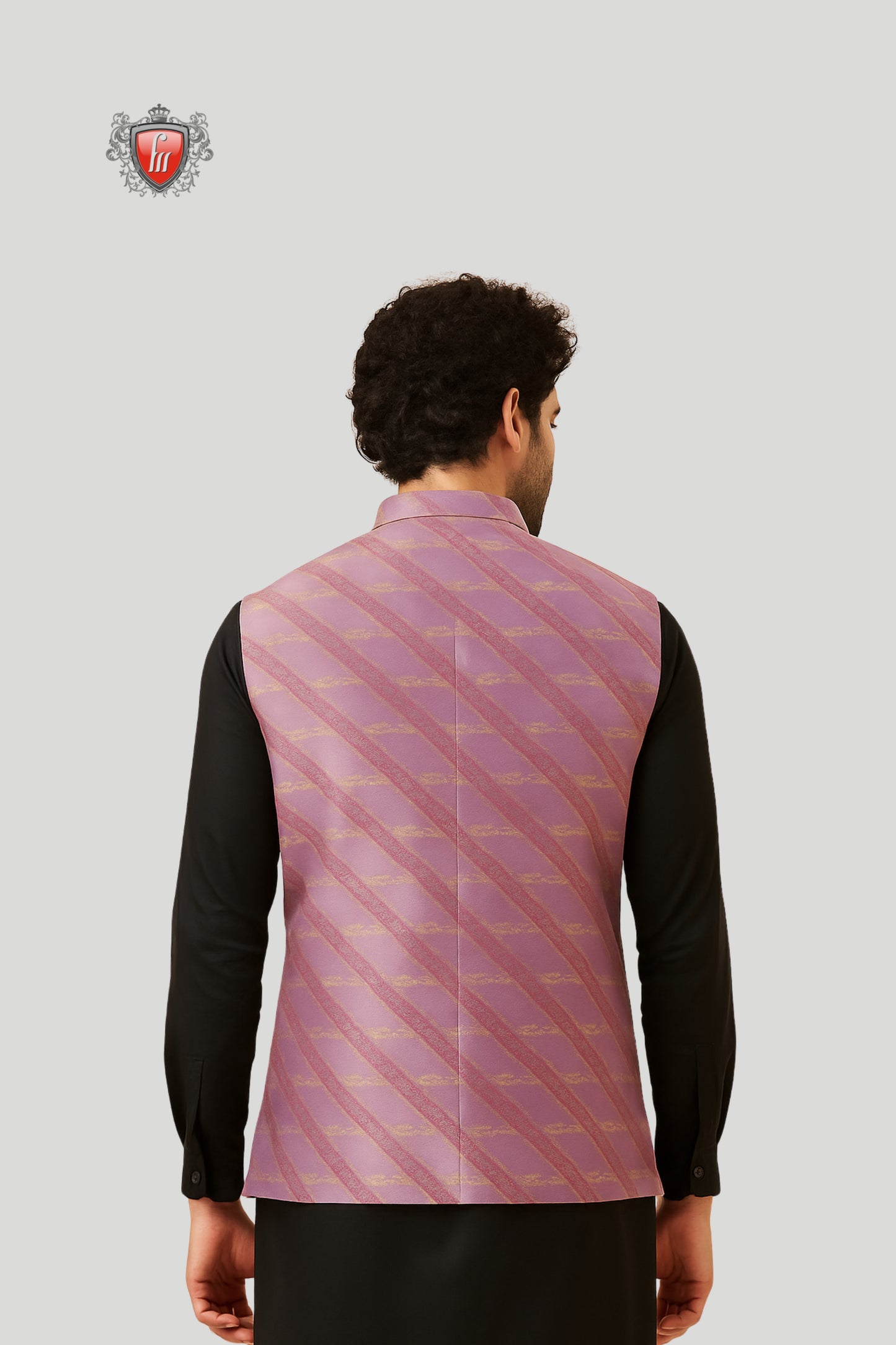 Purple Striped Waistcoat with Golden Accents – Stylish Festive Elegance