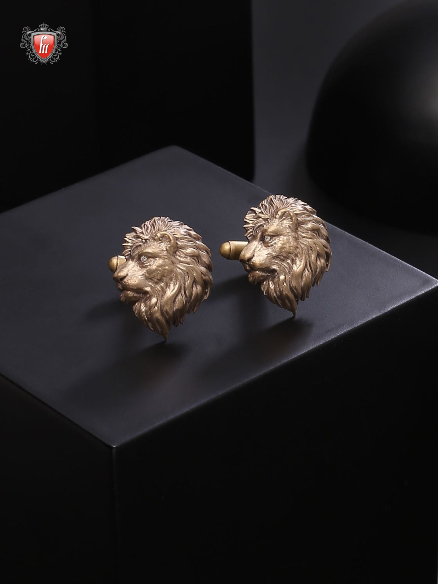 Regal Lion Head Antique Gold Cufflinks for Men