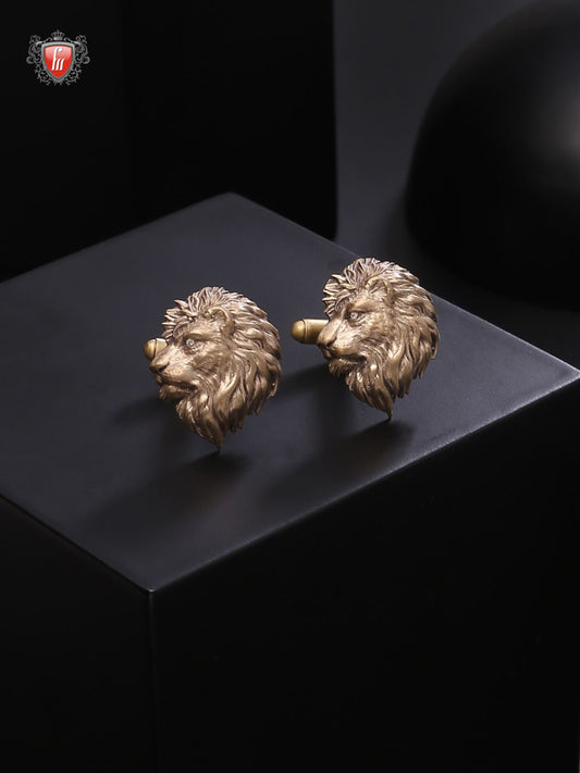 Regal Lion Head Antique Gold Cufflinks for Men